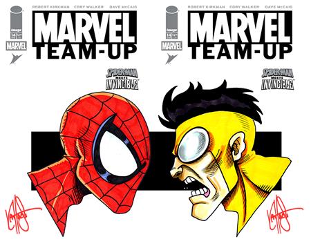 MARVEL TEAM UP #14 FACSIMILE EDITION DUAL BLANK VARIANT SET SIGNED AND REMARKED BY KEN HAESER