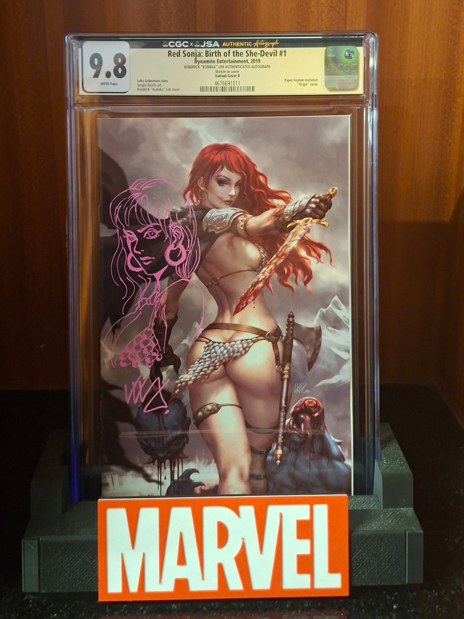 Red Sonja: Birth of the She Devil #1 Paper Asylum Signed & Remarks by Kendrick 'Kunkka' Lim Virgin Variant CGC 9.8