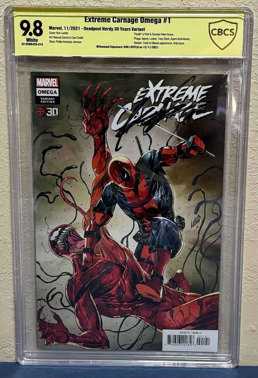 Extreme Carnage Omega #1 CBCS 9.4 Signed Rob Liefeld, Death of Riot & Peter Kramer