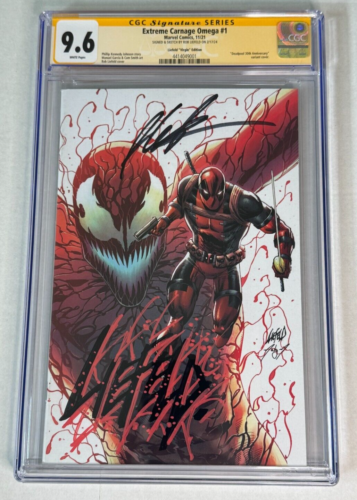 Extreme Carnage Omega #1 CBCS 9.6 Signed Rob Liefeld, with Blood Spatter Chisel