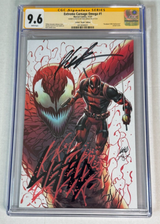 Extreme Carnage Omega #1 CBCS 9.6 Signed Rob Liefeld, with Blood Spatter Chisel